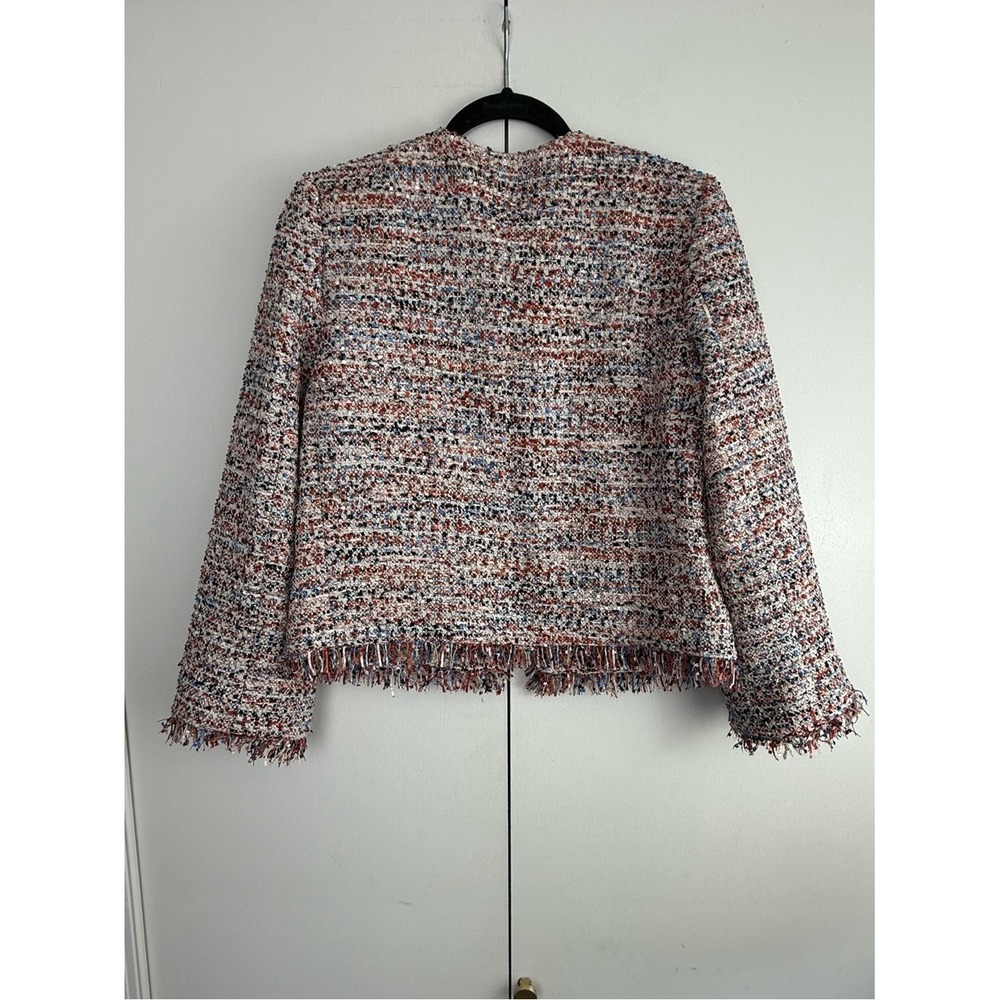 Juicy Couture Black Label Tweed Fringe Blazer Orange Blue Tan Small Luxury - Picture 3 of 12